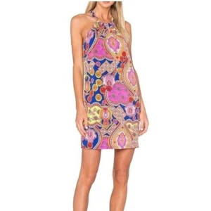 Trina Turk Juju Paisley Halter Tunic Dress Stretchy Jersey Mini Colorful Size S - Picture 1 of 7