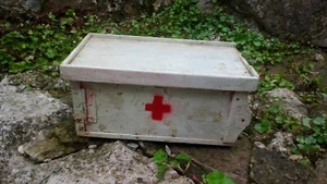 ANTIQUE PRIMITIVE OLD WOODEN MEDICINE APOTHECARY WALL CABINET CHEST CUPBOARD - Picture 1 of 12