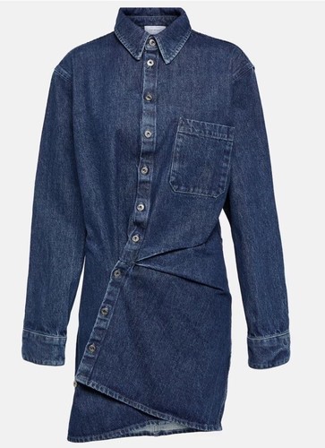 OFF WHITE Abito camicia denim blu asimmetrico bianco sporco taglia IT 48 adatto al Regno Unito 14 16 nuovo con etichette prezzo disponibile £745