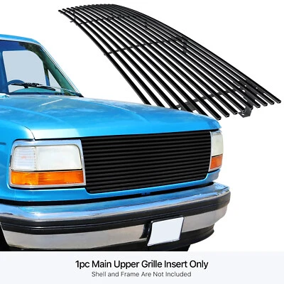 Se adapta a Ford Bronco/F-150/F250/F350 1987-1991 inserto de rejilla de billet negro de acero inoxidable Foto 1 de 4