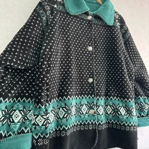 NWT Denali Reversible Fleece Coat Jacket Green SOFT Snowflake Geometric Womens M - Picture 1 of 11