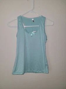NWT Bella Light Blue Satin Bow Racerback Tank Top Girls Small - Picture 1 of 8