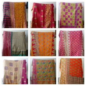 Vintage Reversible Kantha Quilt Indian Blanket Handmade Wholesale Lot 1pc Throw - Picture 1 of 44