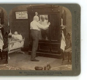 Curtain Lecture Mr Henpack Closes It Underwood Comic Stereoview - Picture 1 of 3