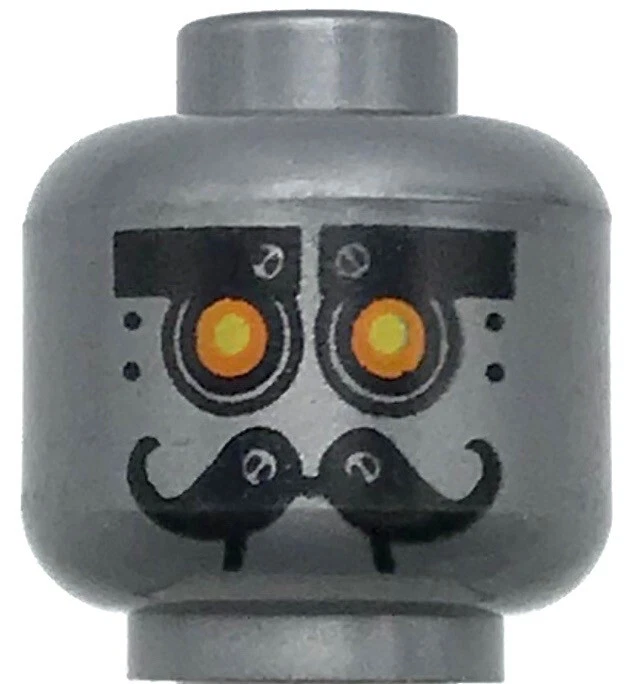 Lego New Flat Silver Minifigure Head Alien with Robot Yellow Eyes Curly Mouth - Image 1 of 1