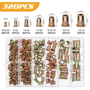 320X Mixed Rivnuts Blind Set Rivet Nut Tool Threaded Nuts Anti-oxidation M3-M12 - Picture 1 of 10