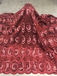 Burgunderrot Rosa 3D Stickerei Pailletten Taft Stoff 50" Breite 1 Yard - Bild 1 von 7