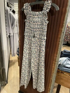 Size 13-14 (164cm) Zara Girls Smocked Linen Blend Print Sleeveless Jumpsuit - Picture 1 of 5