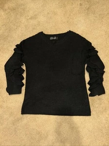 ChicWish Black Acrylic Knit Ruffle Sleeve Sweater Sz M Oversized Boxy Fit - Picture 1 of 20