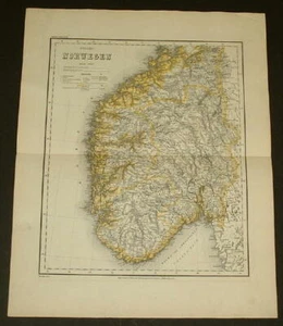NORWAY, 1868 Map from Meyer’s Hand Atlas, 19” x 14”, in color top quality - Picture 1 of 1