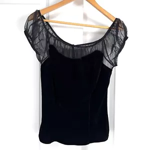 Modcloth x Collectif Alina Top Size L  Velvet Body Mesh Cap Sleeve NWT - Picture 1 of 10