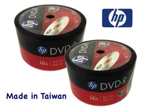 100-PACK 16X HP Logo Branded DVD-R DVDR Blank Disc Media 4.7GB Made in Taiwan - Picture 1 of 6