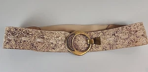 Leatherock Leather & Elastic Belt M Stretch Tan Buckle Chain Rhinestone Shimmer - Picture 1 of 11