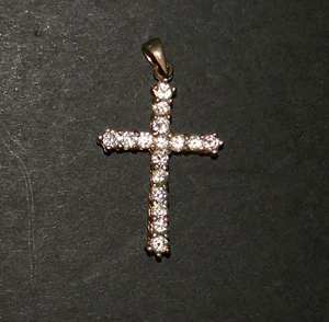 925 Sterling Silver CZ Rhinestones Cross Charm Pendant - Picture 1 of 7