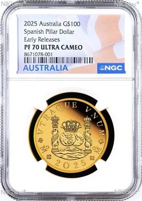 2025 Pillar 1oz 9999 GOLD NGC PF70 $100 Coin 225th ANN AUSTRALIAN PROCLAMATION E - Image 1 of 4