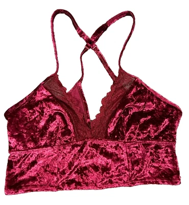 Aerie Bralette Women S Velvet Lace Bralette Strappy Burgundy Romantic Boudoir - Image 1 of 4