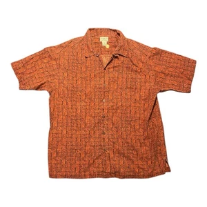 Camicia LL Bean uomo L Tiki cotone geometrico Aloha hawaiano campeggio colletto ad anello - Foto 1 di 5