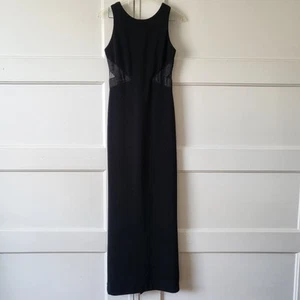 Vintage 90s Rhapsody Black Sheer Mesh Back Maxi Gown Sheath Dress Size 8 - Picture 1 of 7