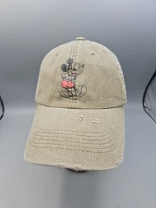 Disney Parks Mickey Mouse Baseball Cap Hat Olive Green Distressed Adjustable - Picture 1 of 8