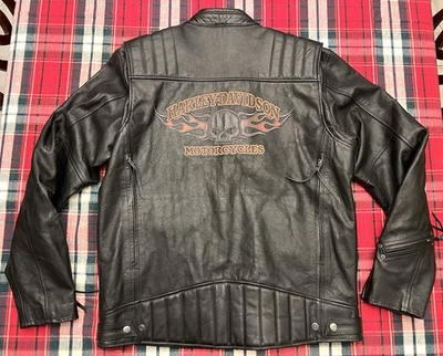 Harley Davidson Men BURNING SKULL Black Leather Jacket XL Willie G 98062-13VM - Image 1 of 4