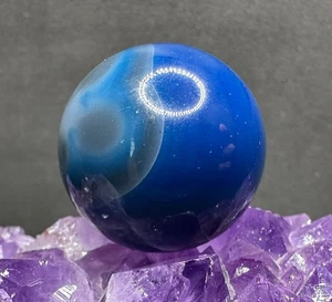 VERY SCARCE Vintage Faceted Agate Marble - DYED BLUE - 1.11" SHOOTER!! - Picture 1 of 7