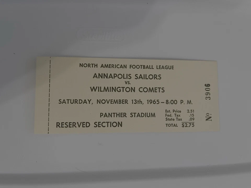 NAFL 1965 11/13 Annapolis Sailors vs. Wilmington Comets Football Ticket - Image 1 of 1