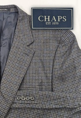 New No Tags Chaps Blazer Sports Jacket Coat Lambswool Gray Houndstooth 48R 50" - Image 1 of 4