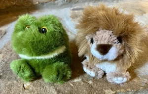 Vintage 1990s Puffkins Plush Stuffed Animals, Lot of 2, Frog, Lion, Small Plush - Picture 1 of 12