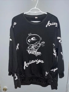 SZSY Sweatshirt Womens 2 Black Cartoon Skater Punk Graphic Pullover Snap Buttons - Picture 1 of 12