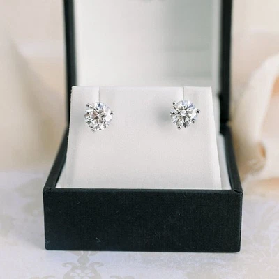Certified Earring Studs 1 Carat Round IGI GIA Lab Grown Diamond 14K White Gold - Image 1 of 4