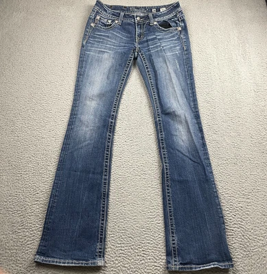 Pantalones de mezclilla para mujer Y2K Miss Me 28x34 azul corte bota tiro bajo estrás bordado Foto 1 de 4