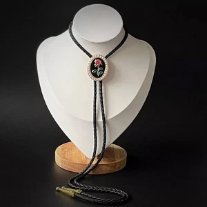 Vintage Pearl Trim Rose Flowers Bolo Tie For Women Wedding Necklace Western US - Picture 1 of 6