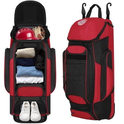 SHOPSOURCE Baseball Catcher Bag with Wheels for 4 Bats Portable & Durable with Smart Detail