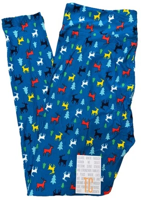 NUEVO LuLaRoe TC (12-18) Azul Rojo Amarillo Blanco Azul Marino Reno Navidad Leggings Foto 1 de 4