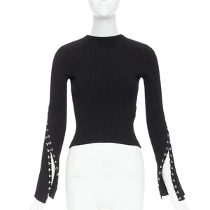 ALEXANDER MCQUEEN 2018 Viskose Mischung Silber Metall Haken Nieten Crop Pullover S - Bild 1 von 9