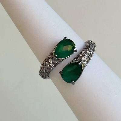 Bomb Party Ring Sz 8 RG38754 "Graceful Glades" LC Emerald Quartz Hematite - Image 1 of 4