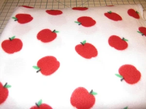 2 yards Fleece Fabric RED APPLES ON WHITE background 59" W Craft Blanket Sew - Picture 1 of 2