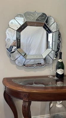 "Espejo de vidrio grabado veneciano vintage Lg 31"" hecho en Italia ENVÍO ESTÁ DISPONIBLE" Foto 1 de 4