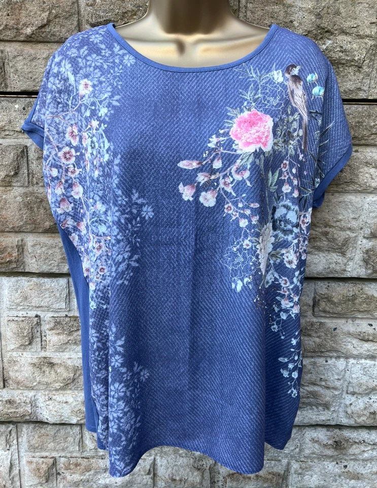 Ladies Petite Collection Debenhams Blue Floral Cap Sleeve Blouse Top UK 12Petite - Image 1 of 4