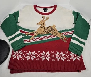 Vintage Christmas Women's Love Always Good Sequence Reindeer Red Green Sweater L - Picture 1 of 7