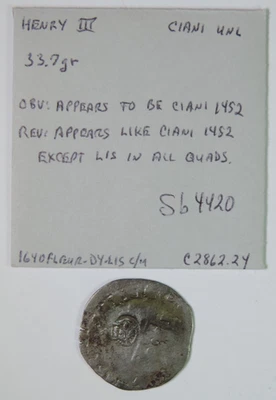 1640 French Colonial Fleur de Lis Counterstamp C/S on 1452 Ciani Silver Coin - Image 1 of 3