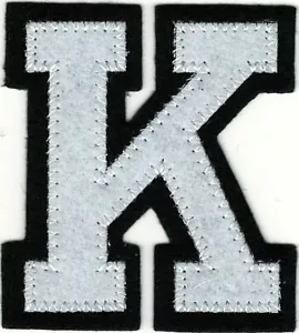 2 1/4" x 2 1/2" White Black Block Letterman's Letter K Felt Patch - Picture 1 of 1