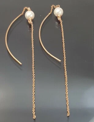 18K Rose Gold Filled Stunning Italian Pearl 18ct GF Threader Earrings 10cm - Image 1 of 4