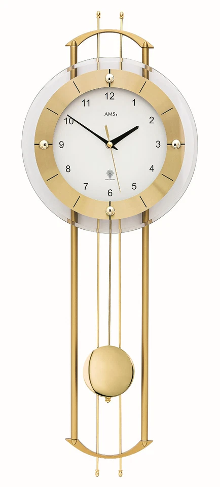 AMS 5257 Wanduhr Funk Funkwanduhr mit Pendel golden Pendeluhr - Bild 1 von 1