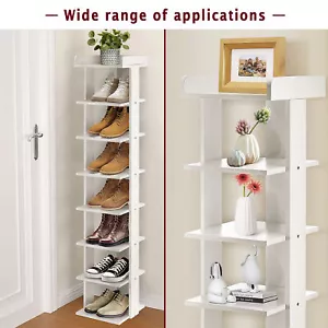 8 Tier Wooden Shoe Rack Tall Storage Shelf Unit Cabinet Organiser Footwear Stand - Picture 1 of 14
