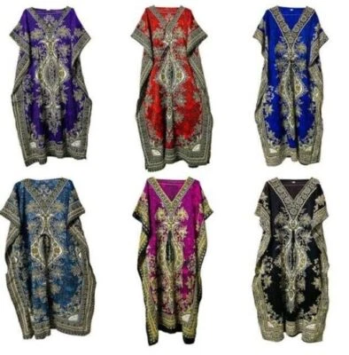 Mujeres Caftán Largo Caftán Vestido Túnica Vestido de Noche Hippy Boho Maxi Talla Grande Foto 1 de 4