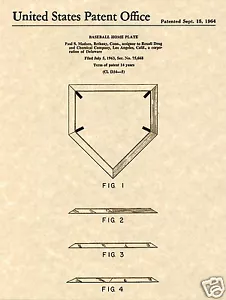 HOME PLATE Vintage PATENTE DE EE. UU. ¡LISTO PARA ENMARCAR!! Base de béisbol MLB 1964 - Imagen 1 de 1