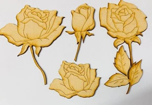 Laserkris 4x wooden Roses 3mm Laser Cut Mdf decoration Craft Shape Blank Rose - Picture 1 of 1