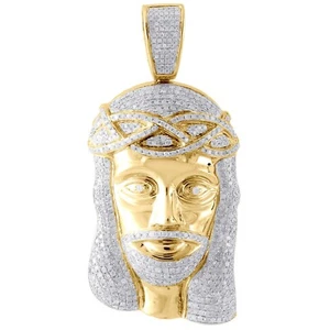 Deal Diamond Jesus Piece Charm 14K Yellow Gold Plated 2.50" Pendant Lab Created - Picture 1 of 4