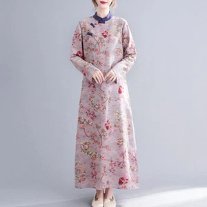Mujeres Vestido Floral Chongsam Largo Qipao Línea A Chino Retro Rana Botón Étnico - Imagen 1 de 14